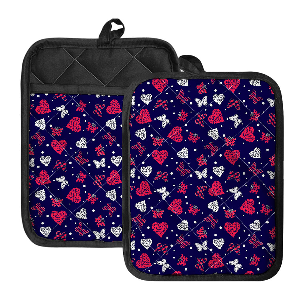 Girly Heart And Butterfly Pattern Print Pot Holders With Pocket