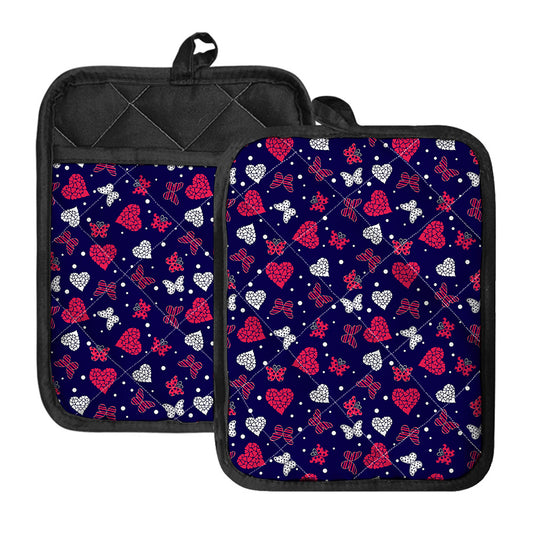 Girly Heart And Butterfly Pattern Print Pot Holders With Pocket