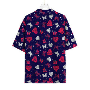 Girly Heart And Butterfly Pattern Print Rayon Hawaiian Shirt