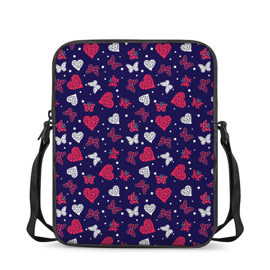 Girly Heart And Butterfly Pattern Print Rectangular Crossbody Bag