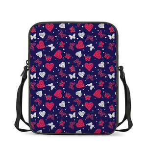 Girly Heart And Butterfly Pattern Print Rectangular Crossbody Bag