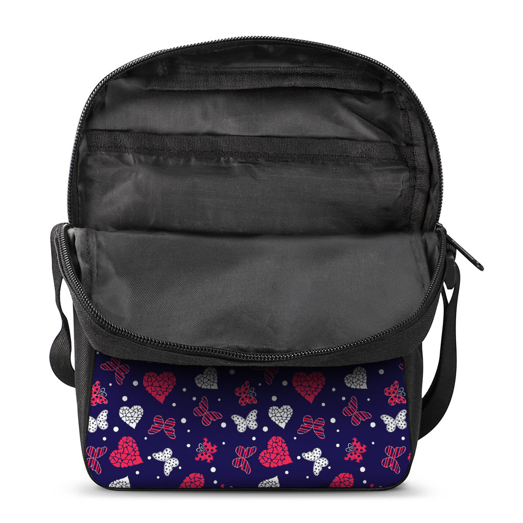 Girly Heart And Butterfly Pattern Print Rectangular Crossbody Bag