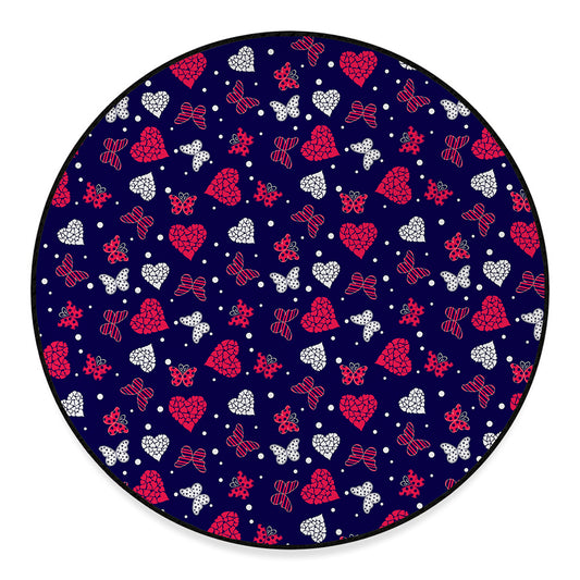 Girly Heart And Butterfly Pattern Print Round Floor Mat