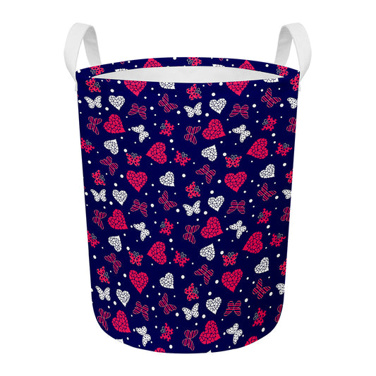 Girly Heart And Butterfly Pattern Print Round Laundry Basket