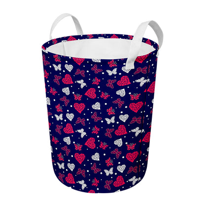 Girly Heart And Butterfly Pattern Print Round Laundry Basket