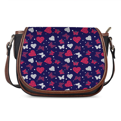 Girly Heart And Butterfly Pattern Print Saddle Bag