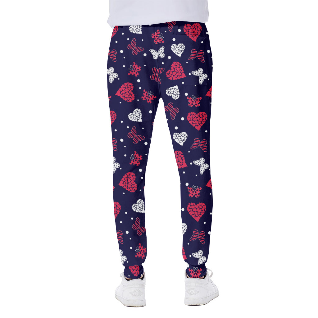 Girly Heart And Butterfly Pattern Print Scuba Joggers