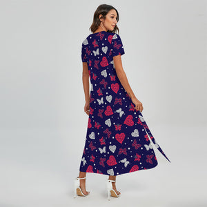 Girly Heart And Butterfly Pattern Print Short Sleeve Maxi Dress