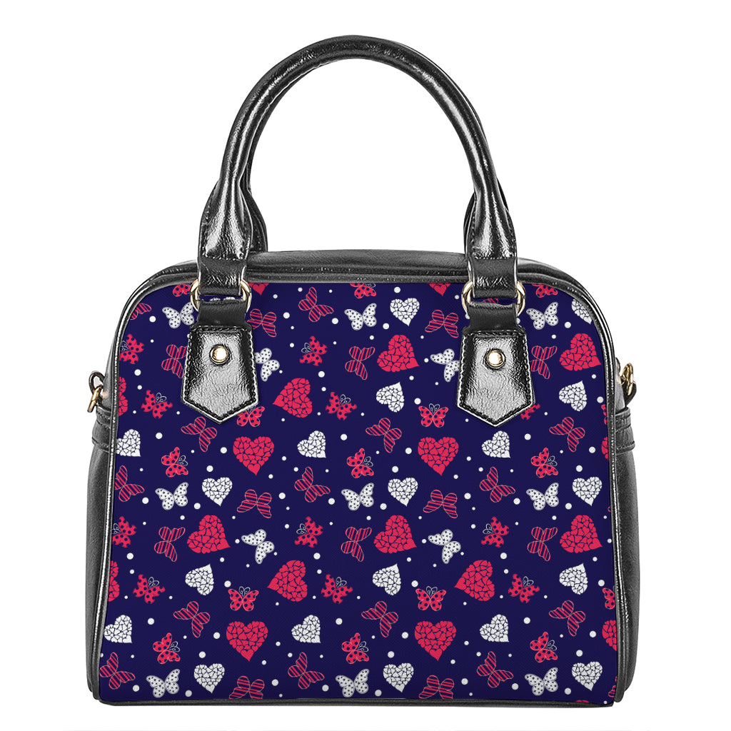 Girly Heart And Butterfly Pattern Print Shoulder Handbag