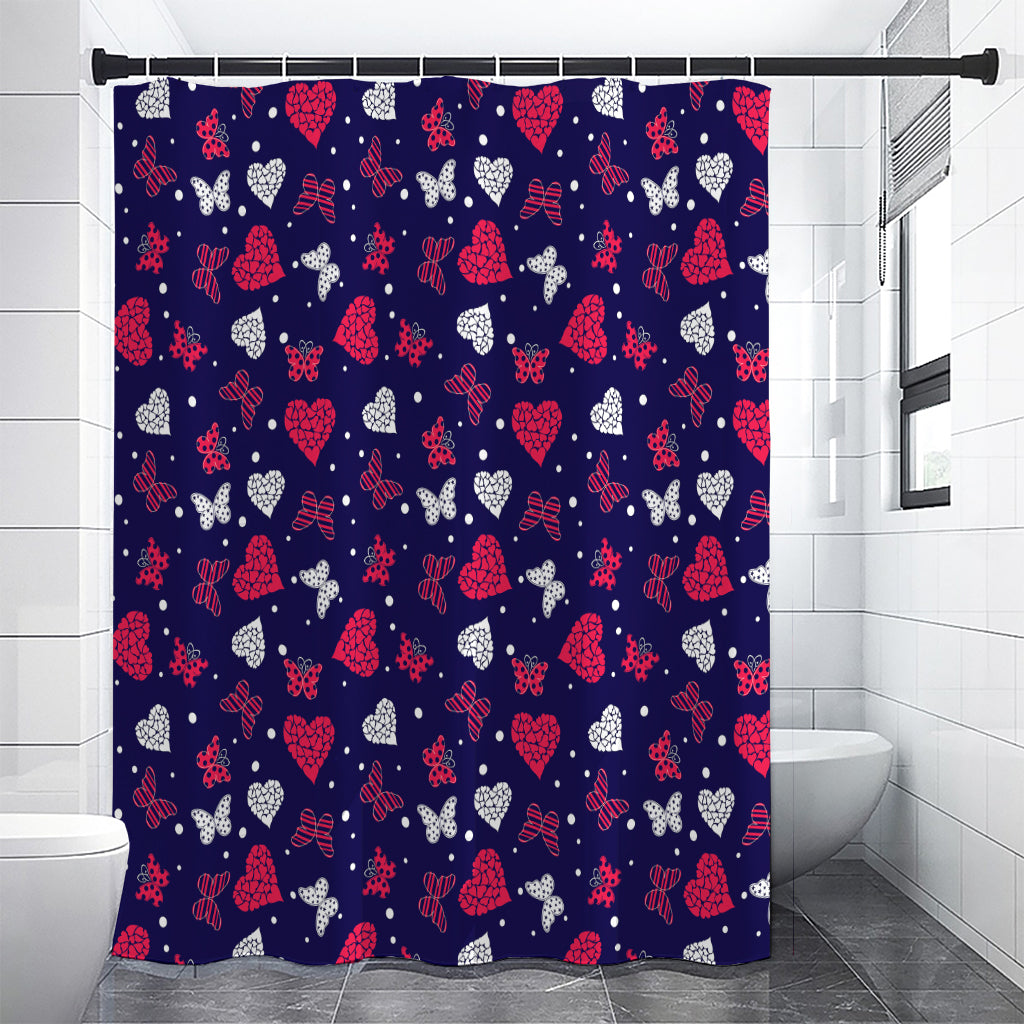 Girly Heart And Butterfly Pattern Print Shower Curtain