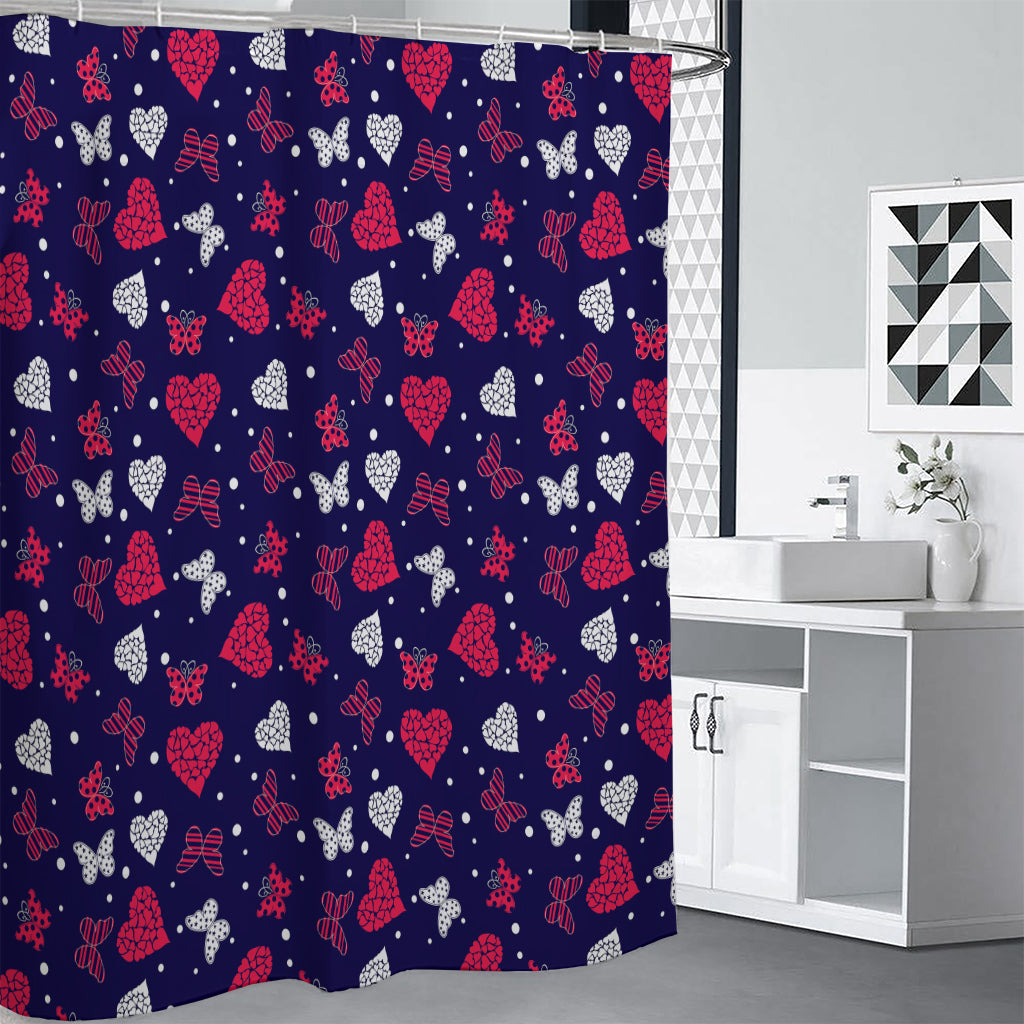 Girly Heart And Butterfly Pattern Print Shower Curtain