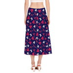 Girly Heart And Butterfly Pattern Print Side Slit Midi Skirt