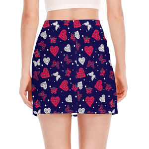 Girly Heart And Butterfly Pattern Print Side Slit Mini Skirt