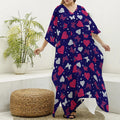 Girly Heart And Butterfly Pattern Print Silk V-Neck Kaftan Dress