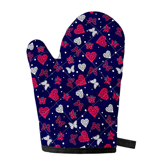Girly Heart And Butterfly Pattern Print Single Oven Mitt