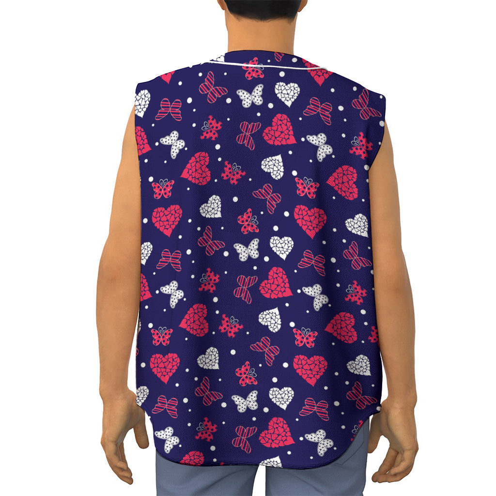 Girly Heart And Butterfly Pattern Print Sleeveless Baseball Jersey