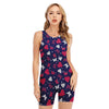 Girly Heart And Butterfly Pattern Print Sleeveless One Piece Swimsuit