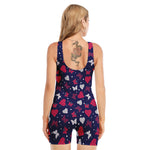 Girly Heart And Butterfly Pattern Print Sleeveless One Piece Swimsuit