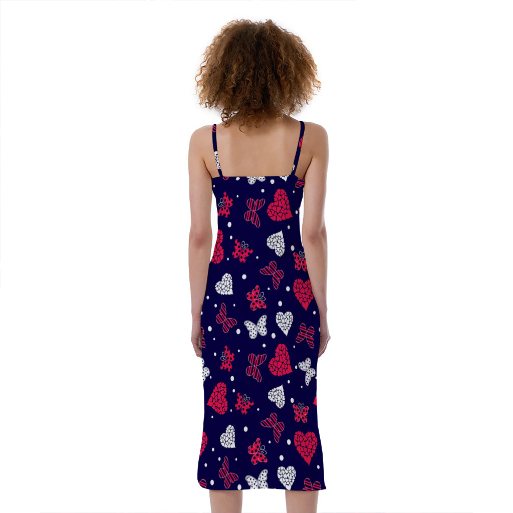 Girly Heart And Butterfly Pattern Print Slim Fit Midi Cami Dress