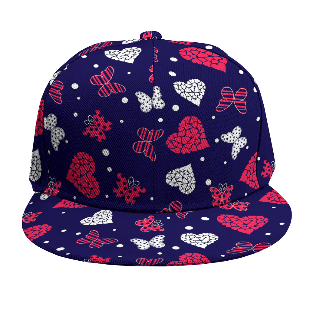 Girly Heart And Butterfly Pattern Print Snapback Cap
