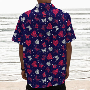 Girly Heart And Butterfly Pattern Print Textured Short Sleeve Shirt