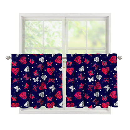 Girly Heart And Butterfly Pattern Print Tier Curtains