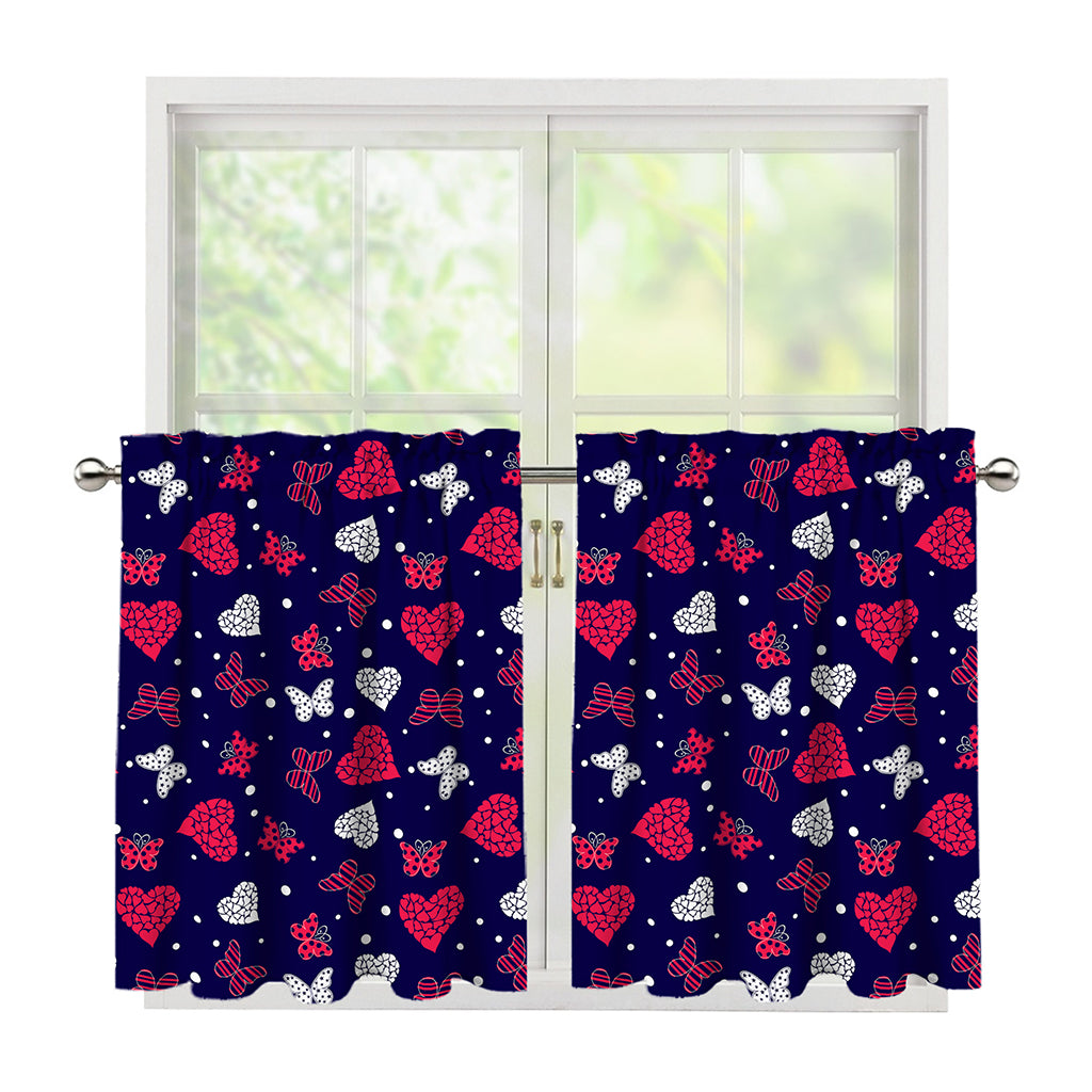 Girly Heart And Butterfly Pattern Print Tier Curtains