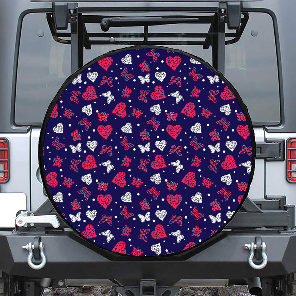 Girly Heart And Butterfly Pattern Print Tire Cover