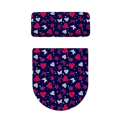 Girly Heart And Butterfly Pattern Print Toilet Lid And Tank Cover Set