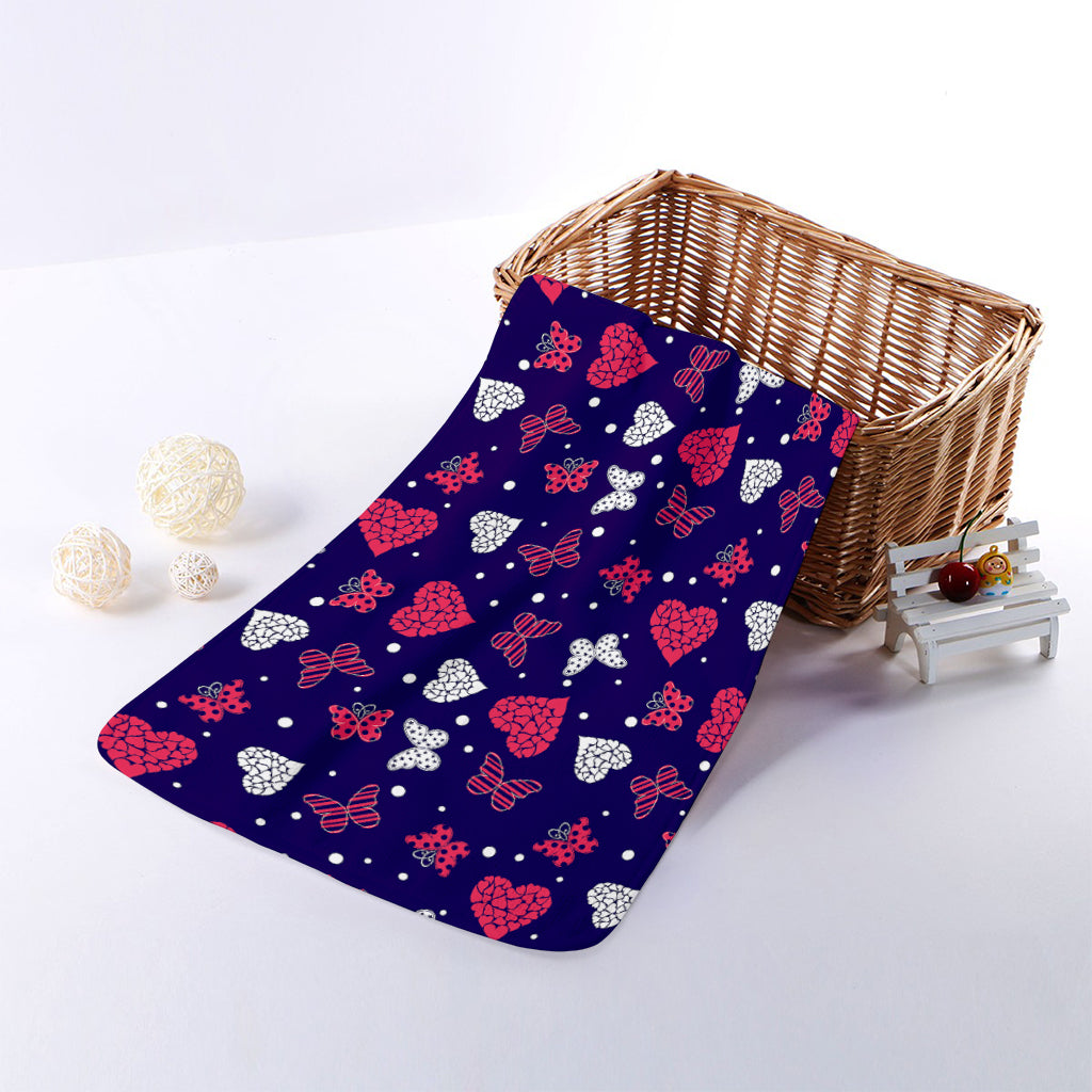 Girly Heart And Butterfly Pattern Print Towel
