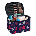 Girly Heart And Butterfly Pattern Print Travel Makeup Bag
