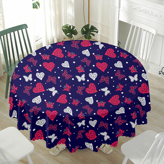 Girly Heart And Butterfly Pattern Print Waterproof Round Tablecloth