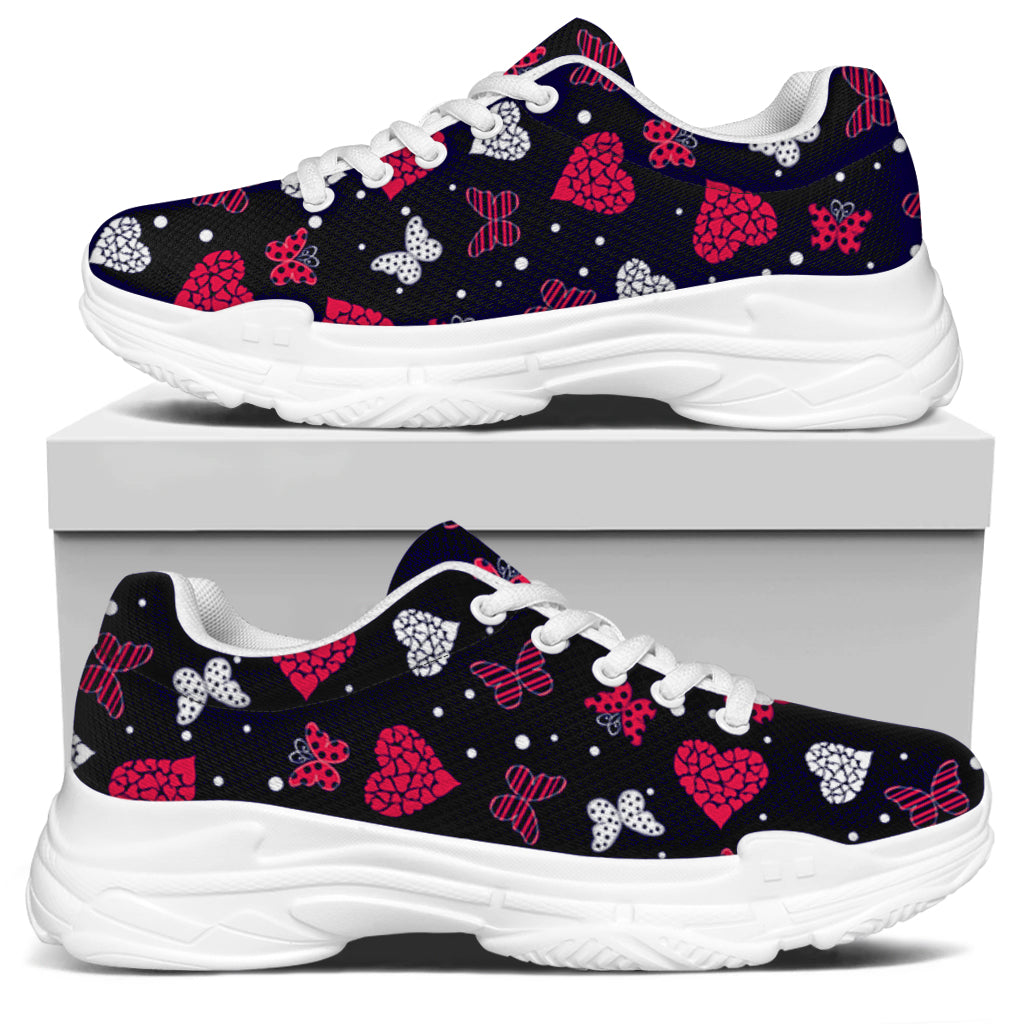 Girly Heart And Butterfly Pattern Print White Chunky Shoes