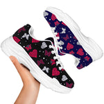 Girly Heart And Butterfly Pattern Print White Chunky Shoes