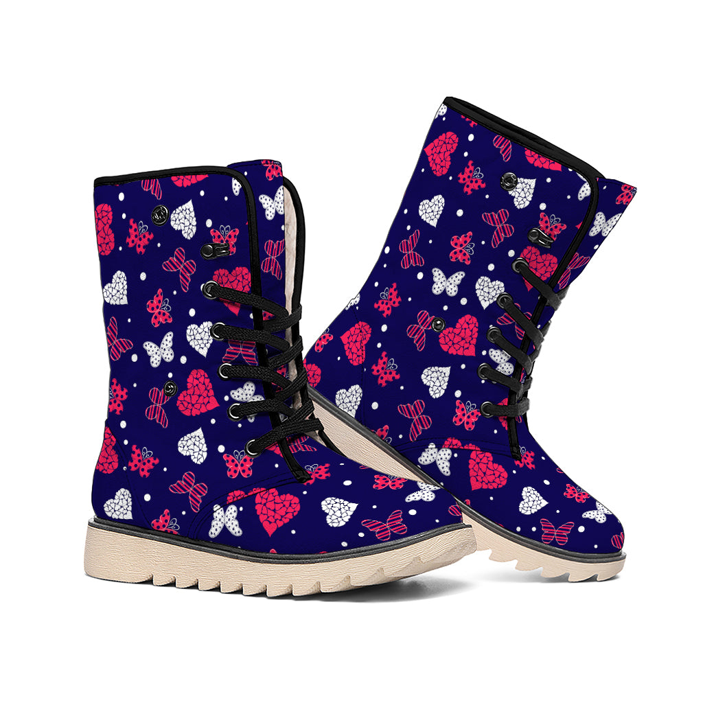 Girly Heart And Butterfly Pattern Print Winter Boots