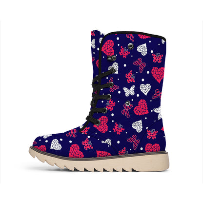 Girly Heart And Butterfly Pattern Print Winter Boots