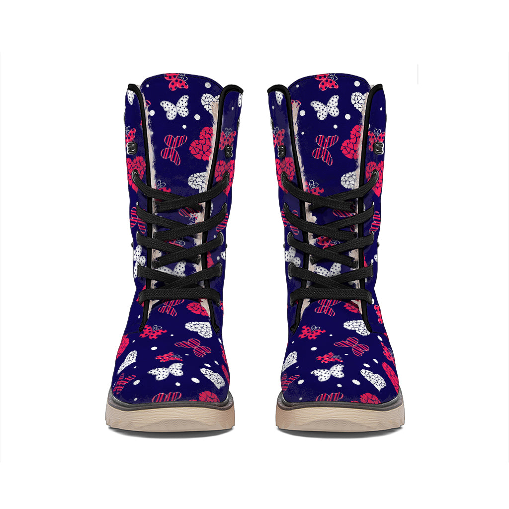 Girly Heart And Butterfly Pattern Print Winter Boots