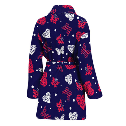 Girly Heart And Butterfly Pattern Print Women's Bathrobe