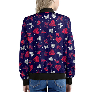 Girly Heart And Butterfly Pattern Print Women's Bomber Jacket