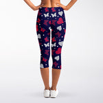 Girly Heart And Butterfly Pattern Print Women's Capri Leggings