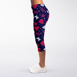Girly Heart And Butterfly Pattern Print Women's Capri Leggings