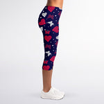 Girly Heart And Butterfly Pattern Print Women's Capri Leggings