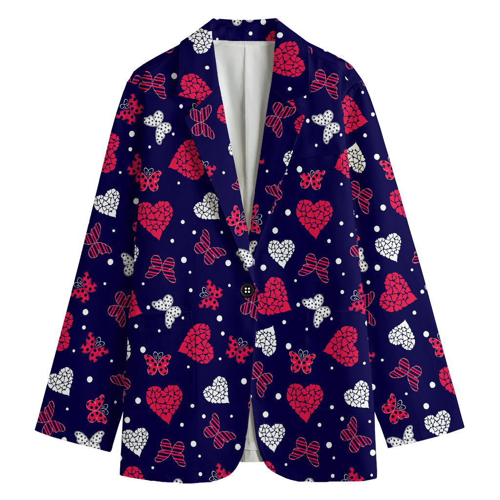 Girly Heart And Butterfly Pattern Print Women's Cotton Blazer