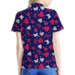 Girly Heart And Butterfly Pattern Print Women's Polo Shirt