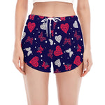 Girly Heart And Butterfly Pattern Print Women's Split Running Shorts