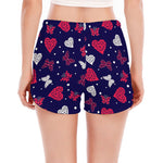 Girly Heart And Butterfly Pattern Print Women's Split Running Shorts