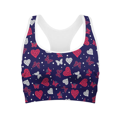 Girly Heart And Butterfly Pattern Print Women's Sports Bra