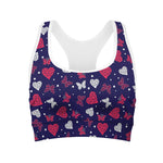 Girly Heart And Butterfly Pattern Print Women's Sports Bra