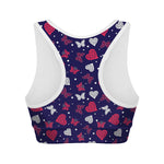 Girly Heart And Butterfly Pattern Print Women's Sports Bra