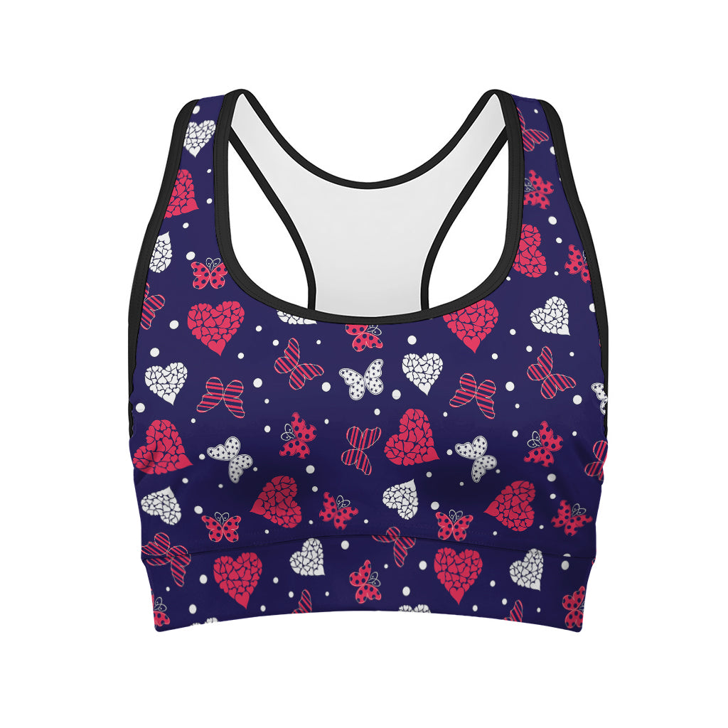 Girly Heart And Butterfly Pattern Print Women's Sports Bra